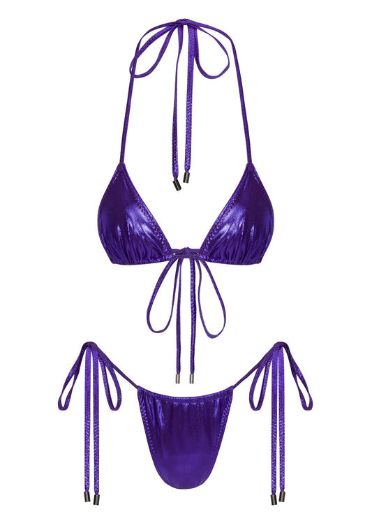 Purple triangle top cheeky string bikini