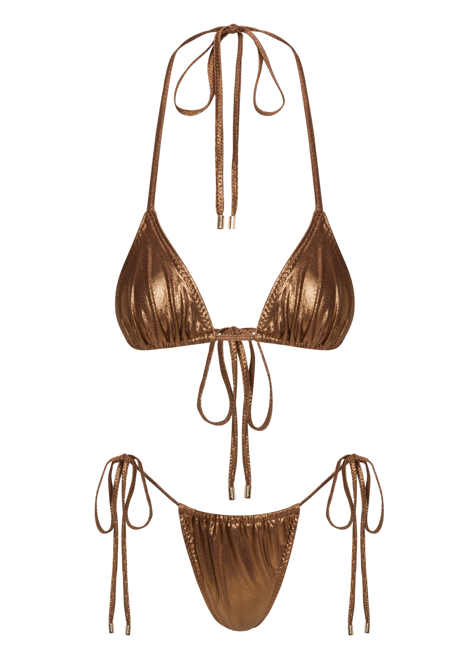 Brown triangle top cheeky string bikini