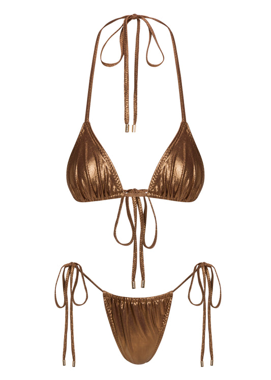 Brown triangle top cheeky string bikini