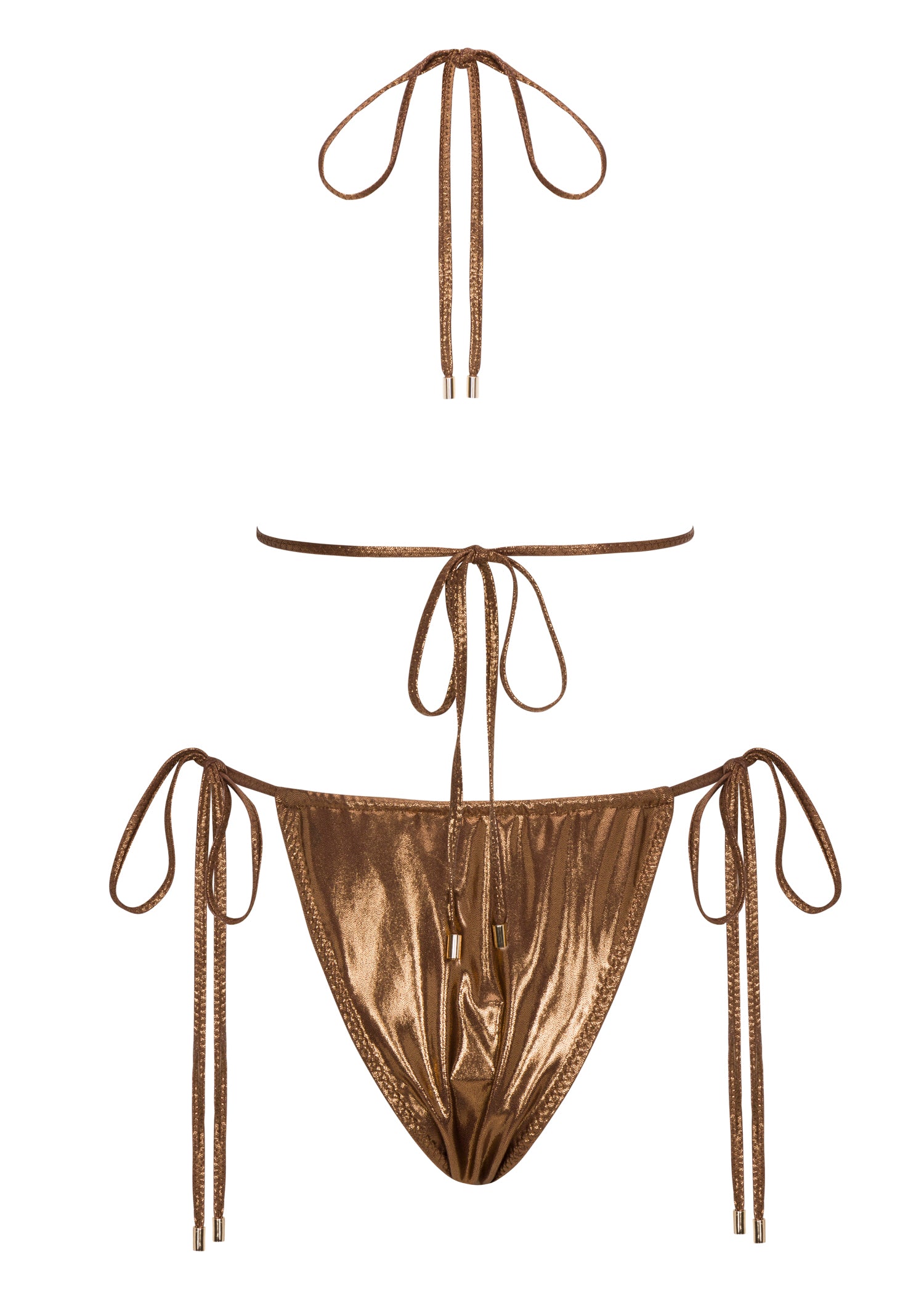 Brown triangle top cheeky string bikini