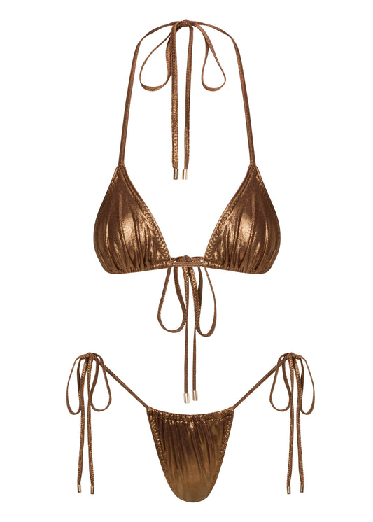 Brown triangle top thong string bikini