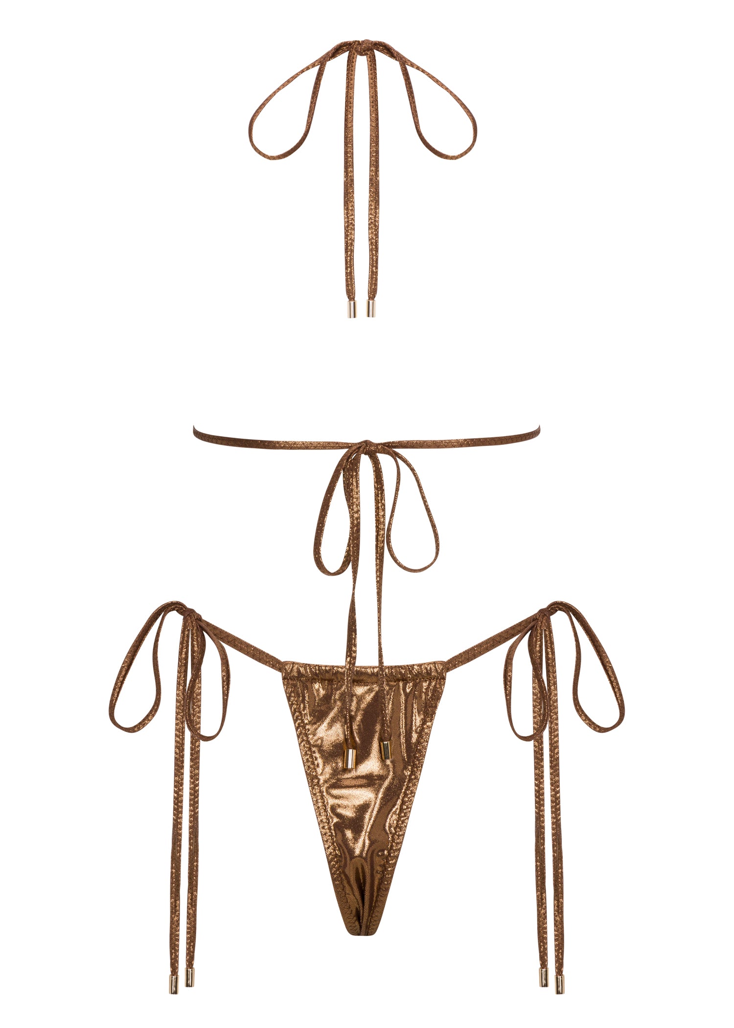 Brown triangle top thong string bikini