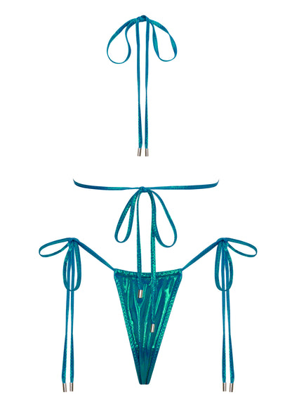 Blue triangle top thong string bikini